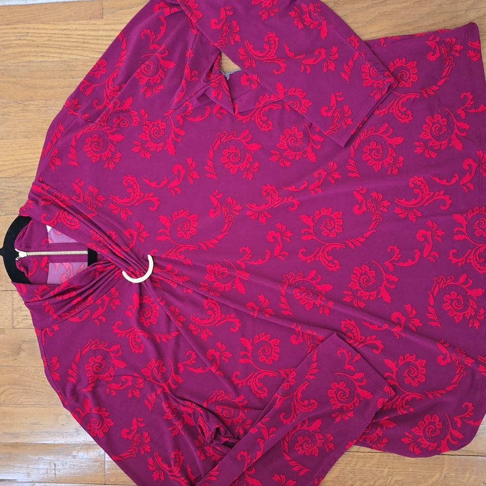 LIZ CLAIBORNE WOMEN'S PETITE LONG SLEEVES MAGENTA FANCY EMBELLISHED BLOUSE PXL - Picture 5 of 16